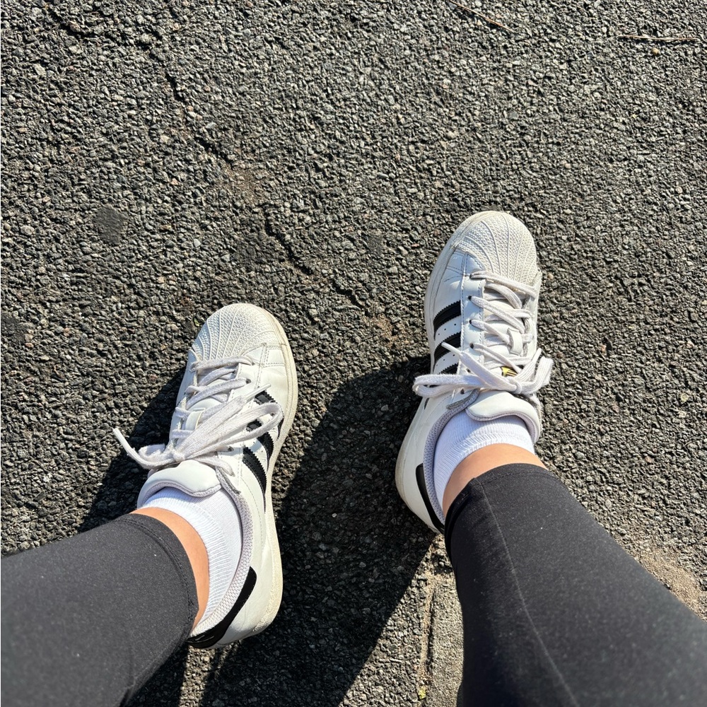 Adidas Women's White Sneakers with Black Stripes